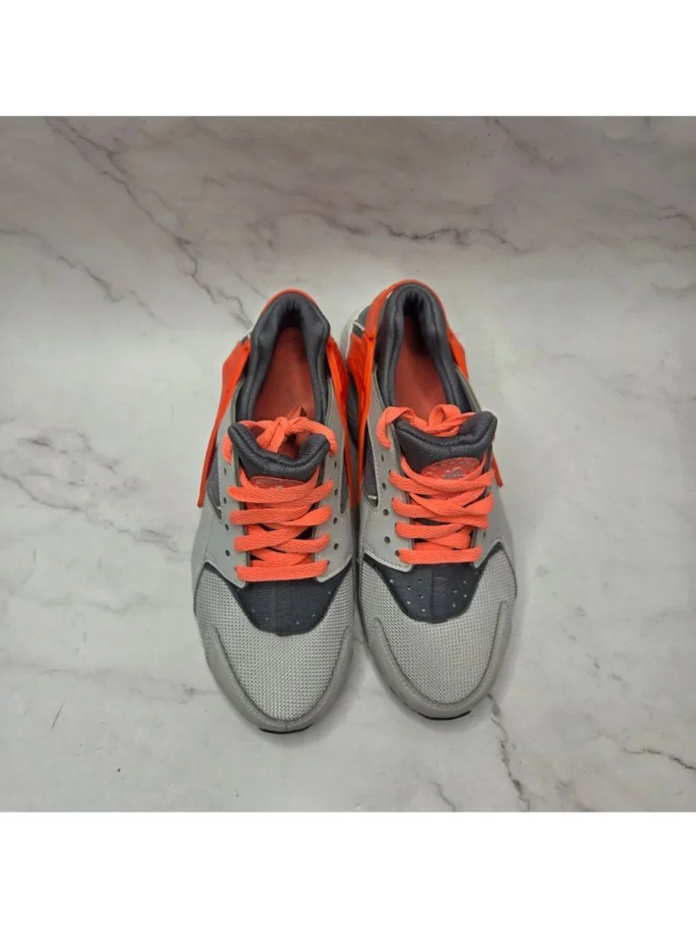 Nike Huarache Run Shoes Lace-Up Snearks Grey Orange 654280-010 Girls 6.5Y